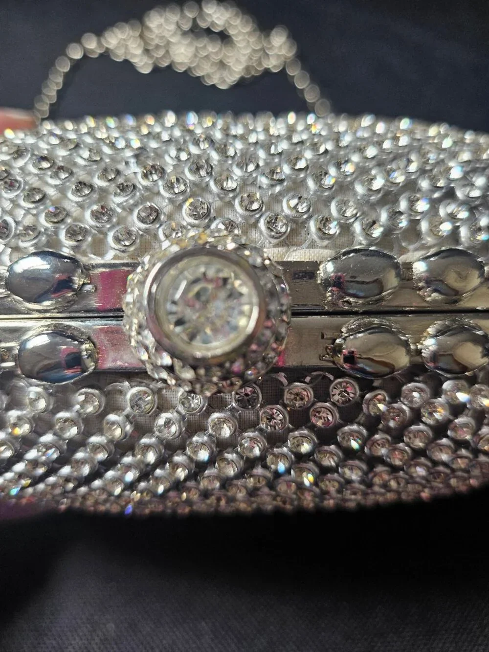 Sparkly Crystal Rhinestone Hard Shell Silver Wedding, Prom Clutch Purse